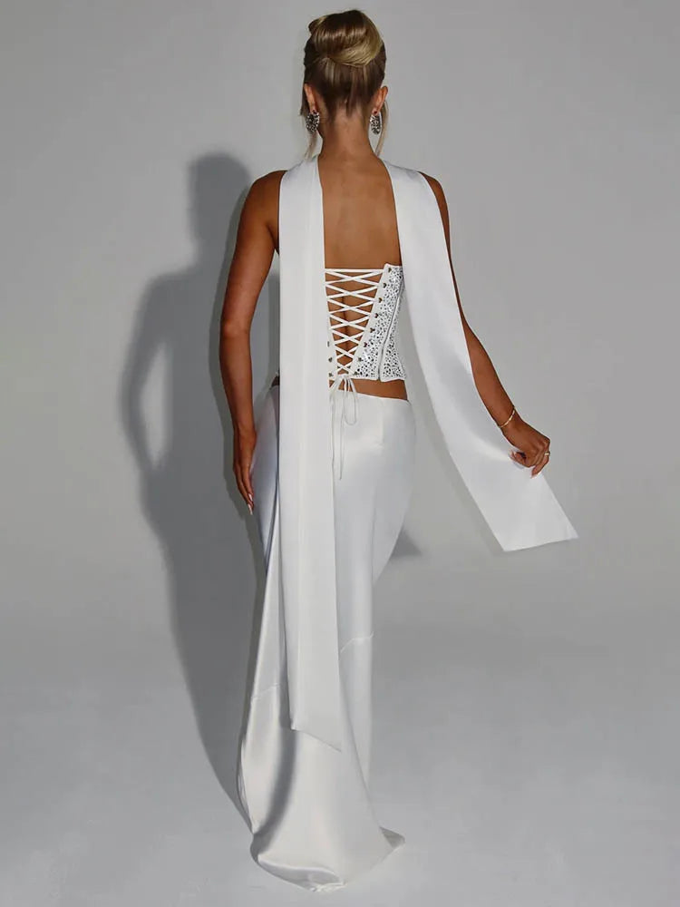 Sequin Scarf Crop Top & Satin Skirt