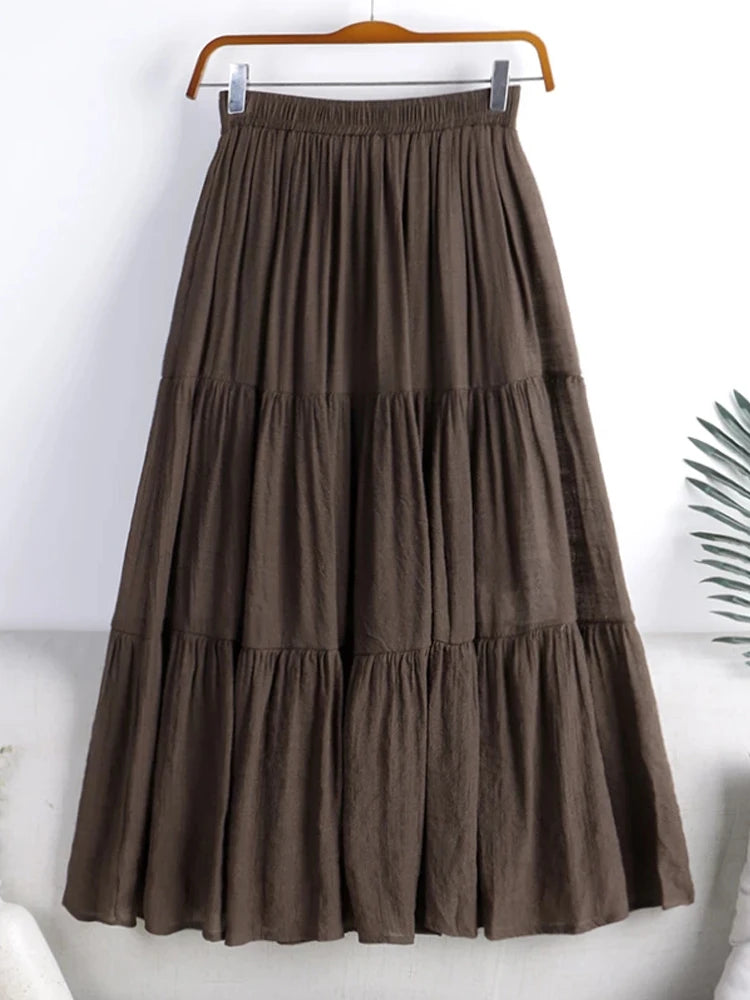 Designer A-Line Maxi Skirt — Patchwork Pleated Style