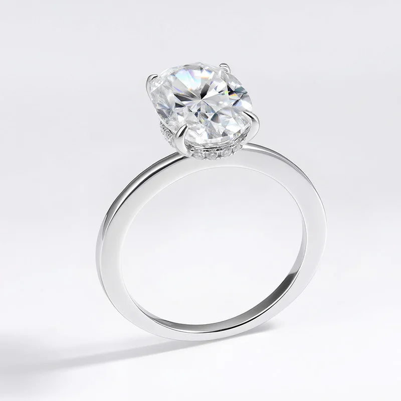 Certified 4.5CT Oval Moissanite Engagement Ring – 925 Sterling Silver