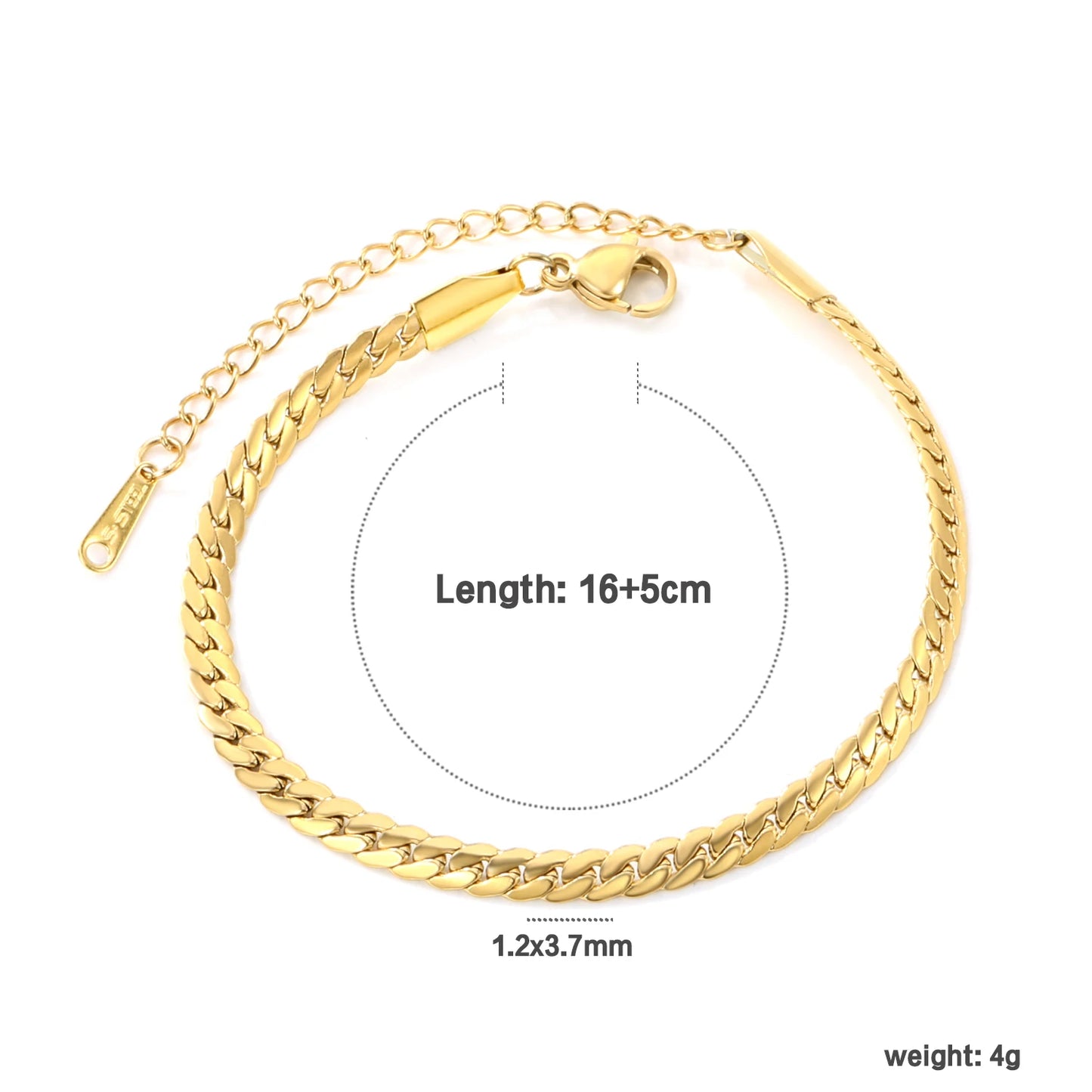 Cuban Chain Bracelet – Stainless Steel, Gold-Tone, Punk Style Jewelry for Men & Women