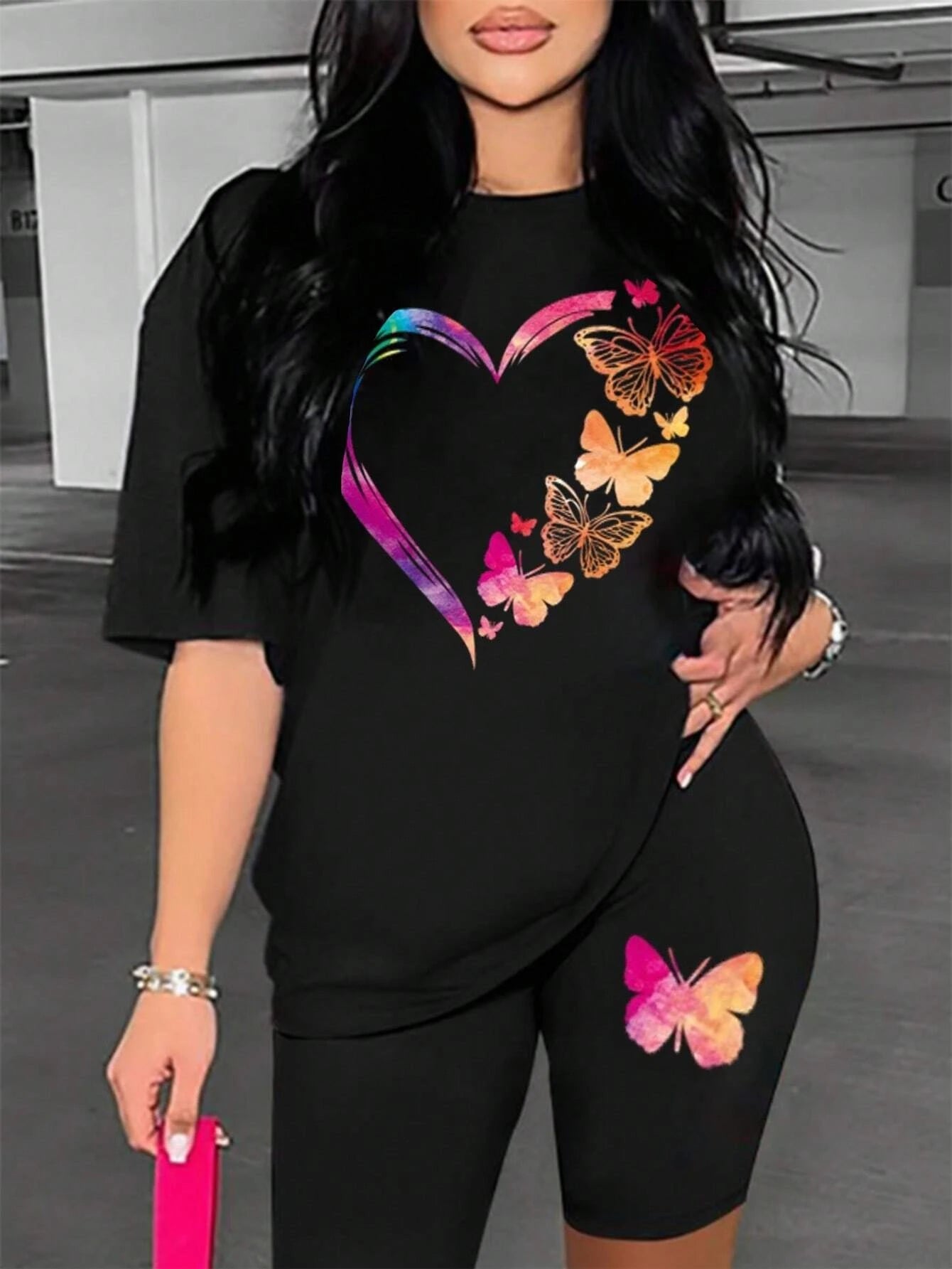 Butterfly Print T-shirt & Shorts Set – Comfortable Basic Two Piece