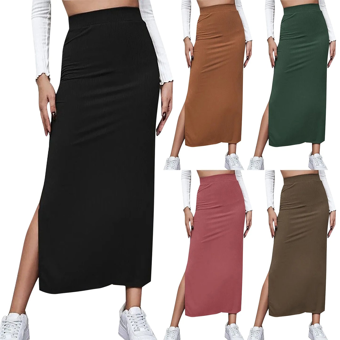 Satin Midi Skirt with Slit — Slim Fit Office Wear