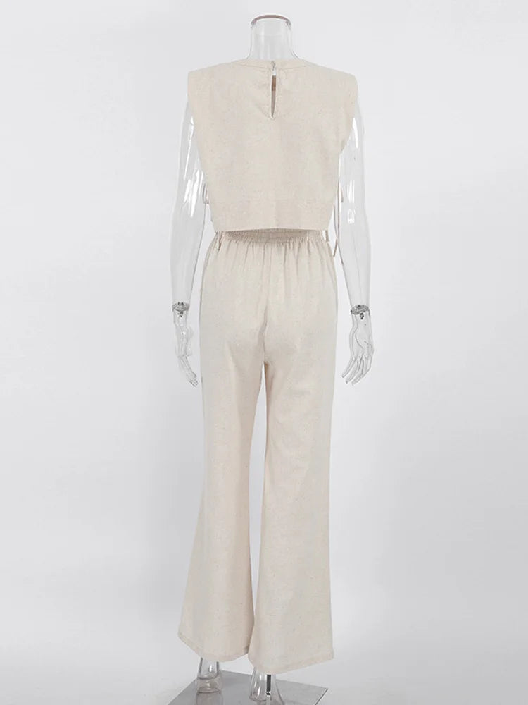 Holiday Linen Crop Set – Two-Piece Matching Outfit