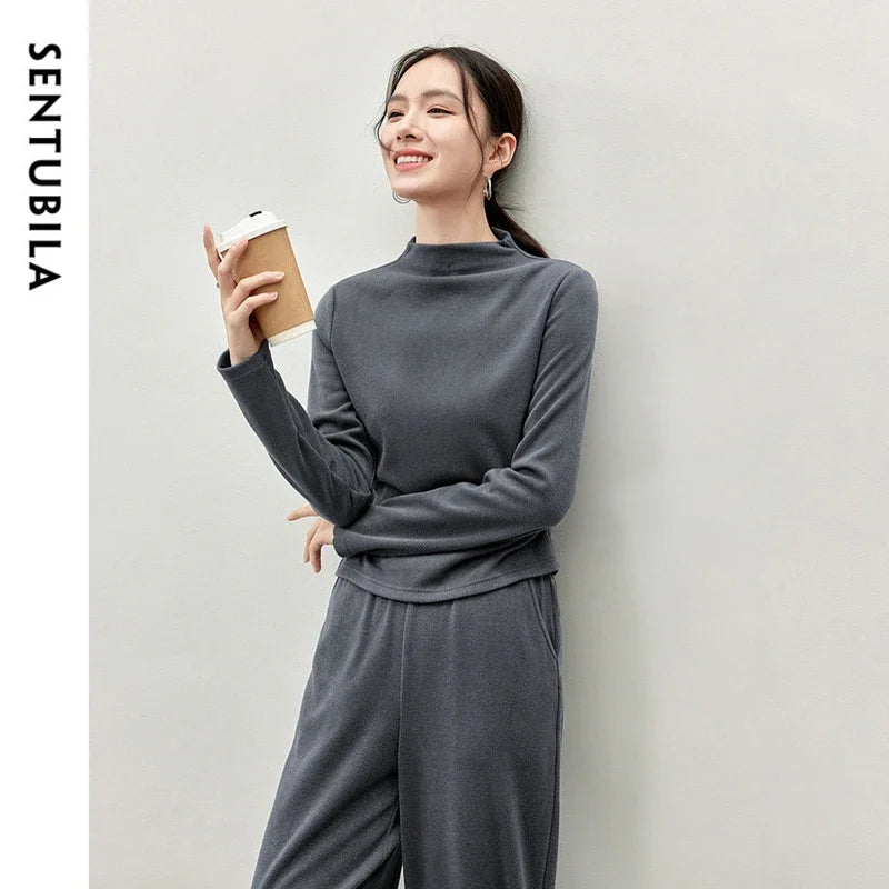 Irregular High Collar Top & Straight Pants Set – Knit Two Piece