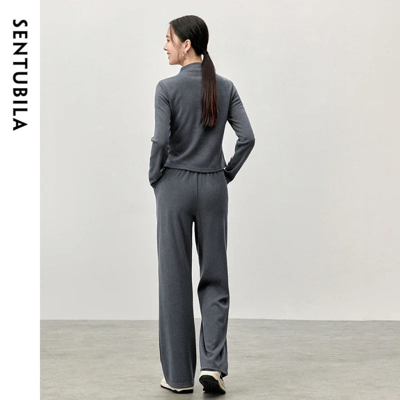 Irregular High Collar Top & Straight Pants Set – Knit Two Piece