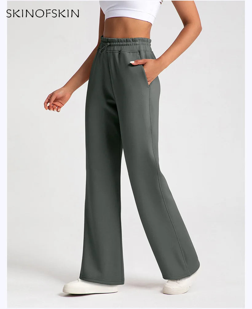Modal Yoga Pants — High-Waist Sand-Washed Straight Leg Fitness Trousers