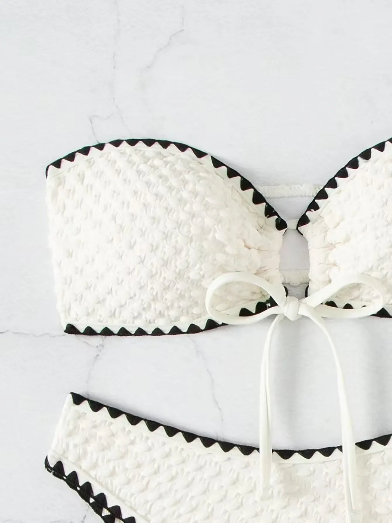 Strapless Patchwork Bikini Set – Lace-Up Detail
