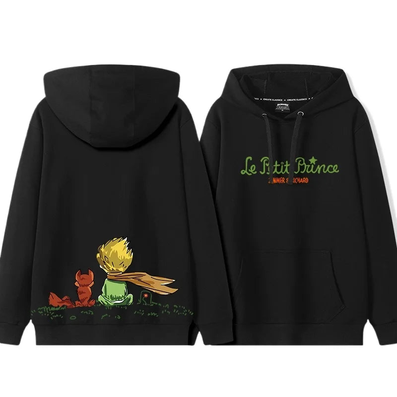 Little Prince Graphic Hoodie — Hand-Drawn Style, Plush Autumn/Winter