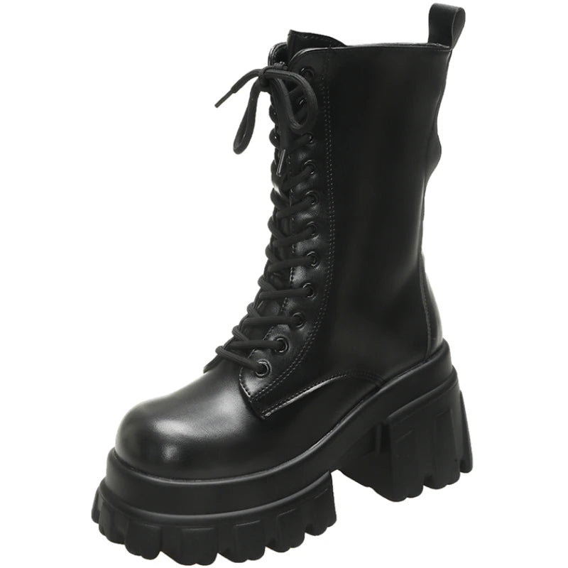 MotoChunk | 9CM Chunky Platform Ankle Boots – Non-Slip Combat Style
