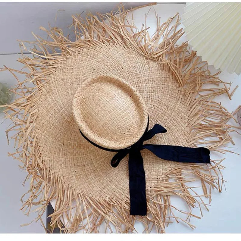 Natural Raffia Wide Brim Hat | Handwoven Straw – Travel & Beach Sun Protection