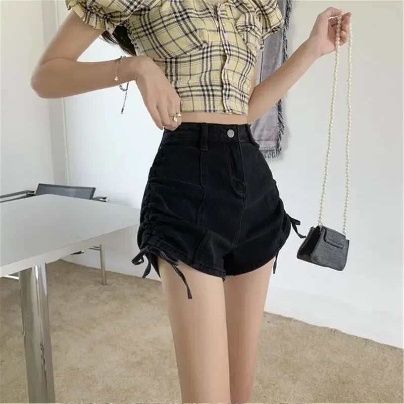 Strappy Harajuku Denim Shorts — Stretchy Outdoor Style (XL)