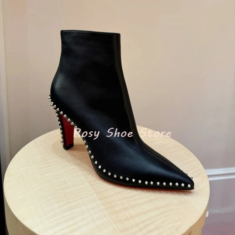 SpikeEdge | Black Leather Silver Stud Short Boots – Side Zip Ankle