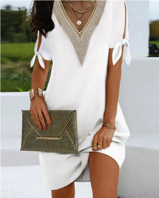 Elegant Satin Evening Dress — Deep V-Neck, 3/4 Sleeves, Bridal & Formal Gown