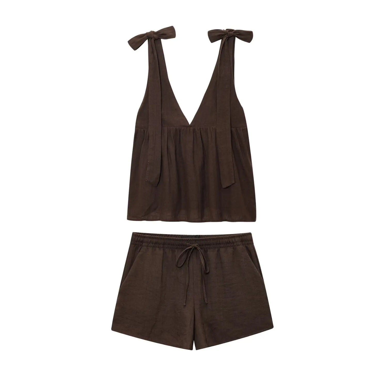 V-Neck Backless Sleeveless Top & Drawstring Slim Shorts Set – Chic Two Piece