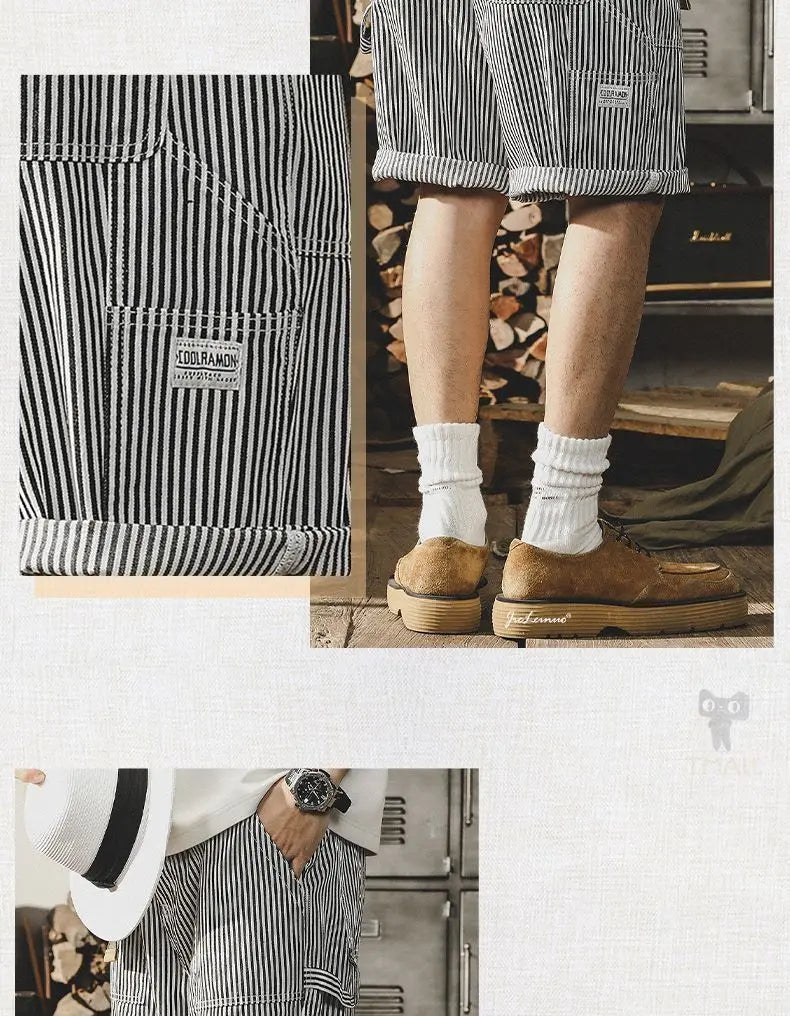 Black & White Striped Denim Shorts