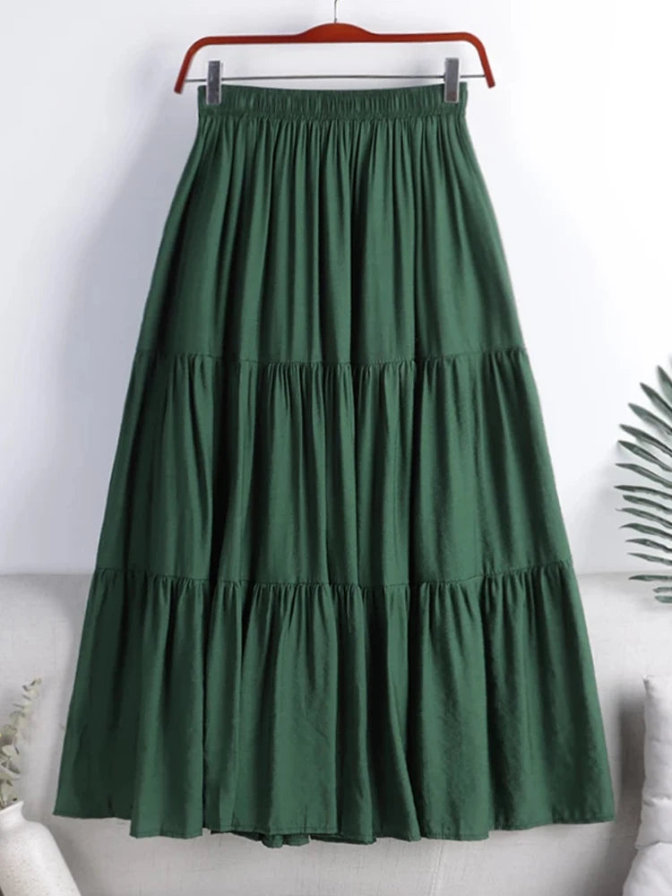 Designer A-Line Maxi Skirt — Patchwork Pleated Style