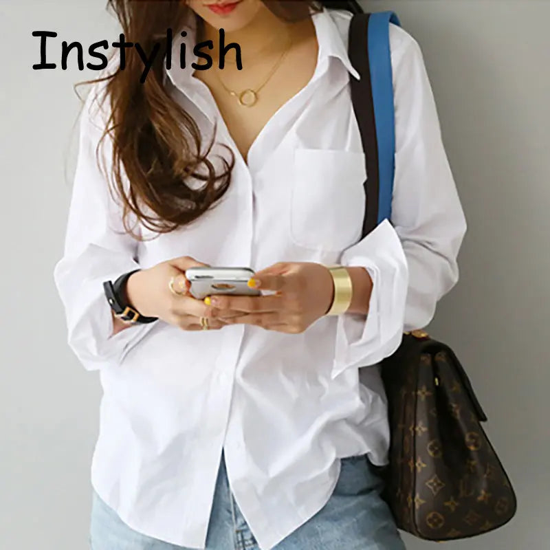 Pure Ease – Loose White Cotton Blouse for Women