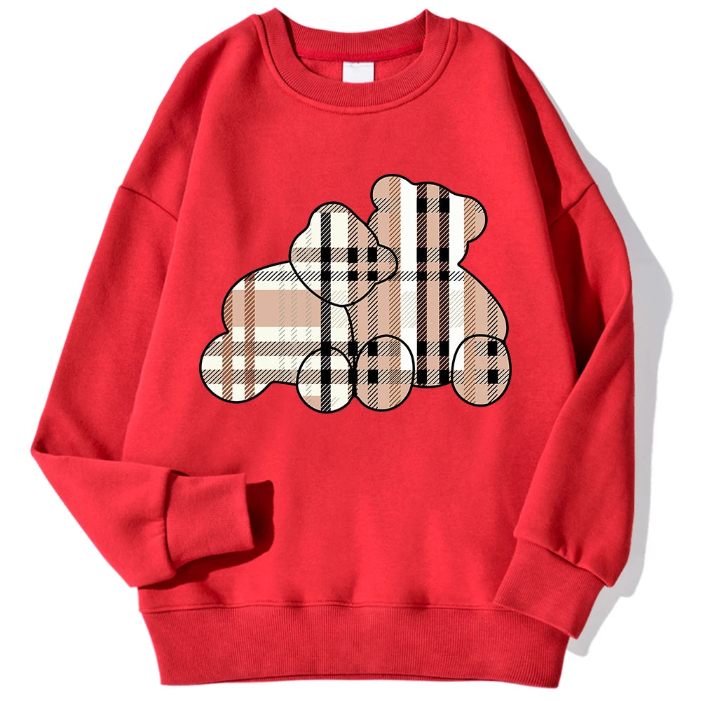Teddy Bear Print Hoodie — Soft Crewneck, Warm Winter Pullover