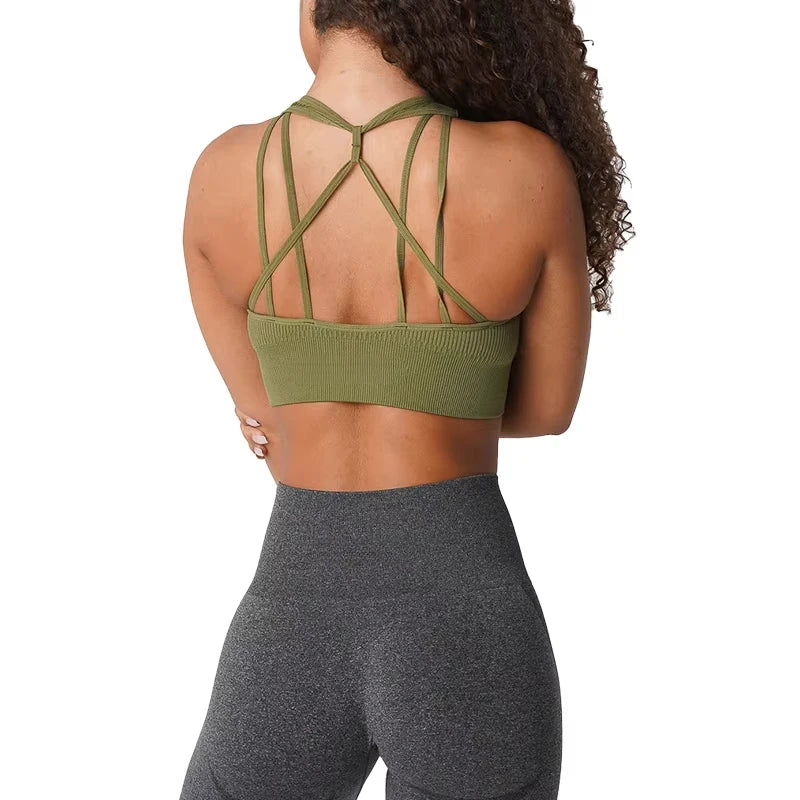Galaxy Ribbed Seamless Bra — Breathable Spandex Fitness Top for Women
