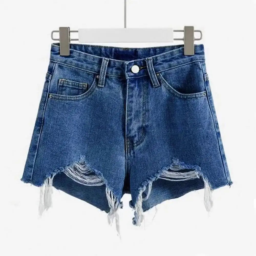 Cowboy Denim Shorts — Korean High Waist Tassel & Ripped Y2K