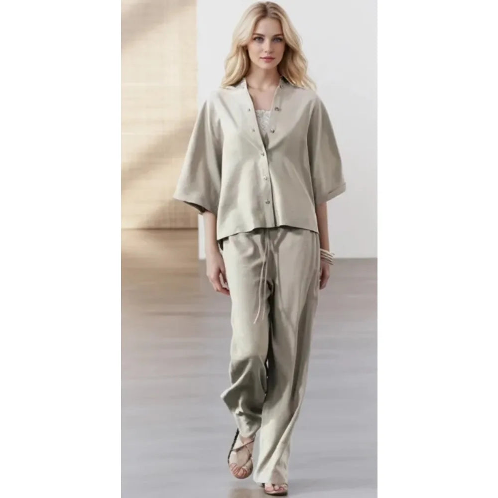 Lapel Shirt Pajama Set – Loose Casual Two-Piece Set