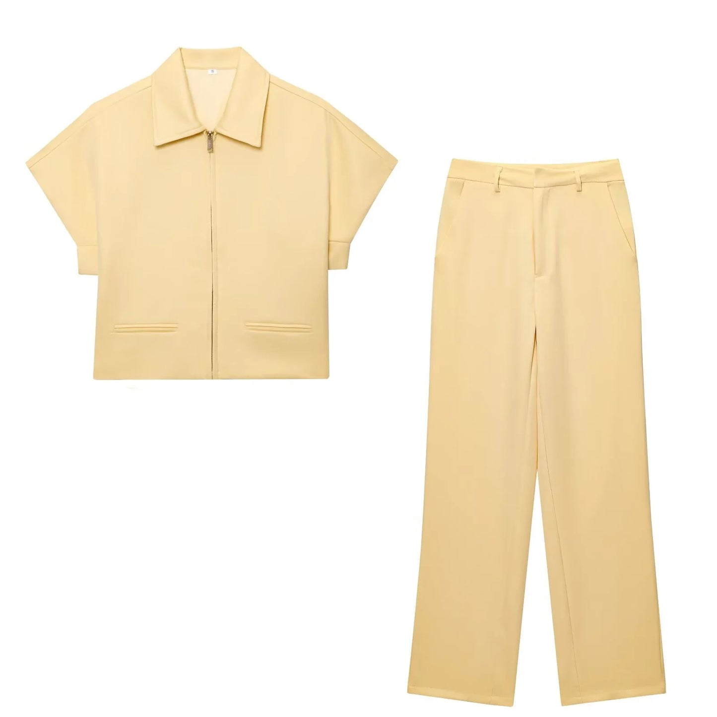 Lapel Short Coat & Wide-Leg Pants