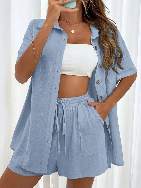Mono Shirt Set – Solid Button Shirt & Relax Shorts