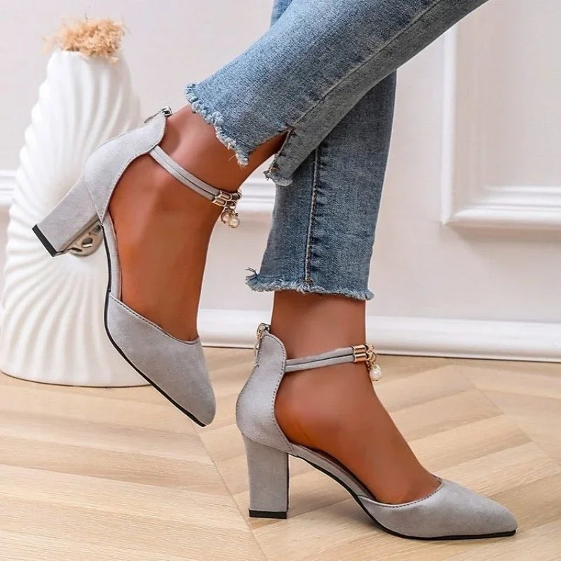 ElleZip | Pointed Mid-Heel Shoes – Square Heel & Lightweight Design