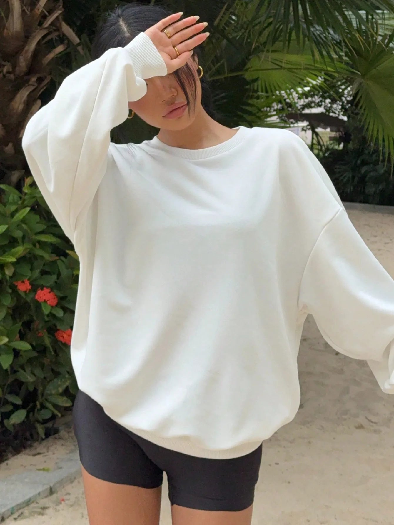 Sporty White Sweatshirt — Minimalist Crewneck, Soft Touch Casualwear