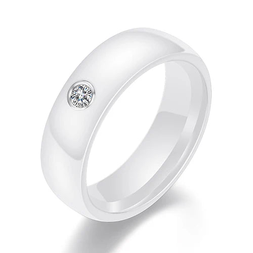 6mm Black & White Ceramic Ring – Crystal Inlay Wedding Band