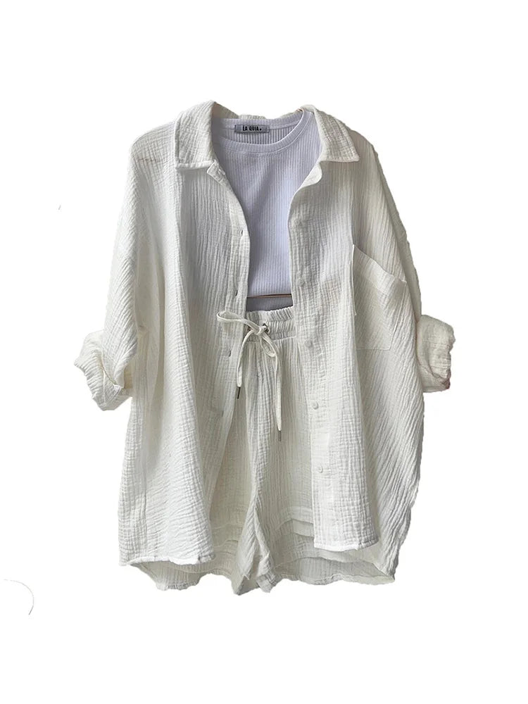 Button Muslin Shirt & Shorts Co-ord