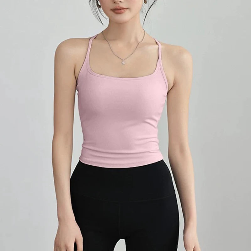 Cross-Back Training Bra — One-Piece Cup Sports Vest for Active Women