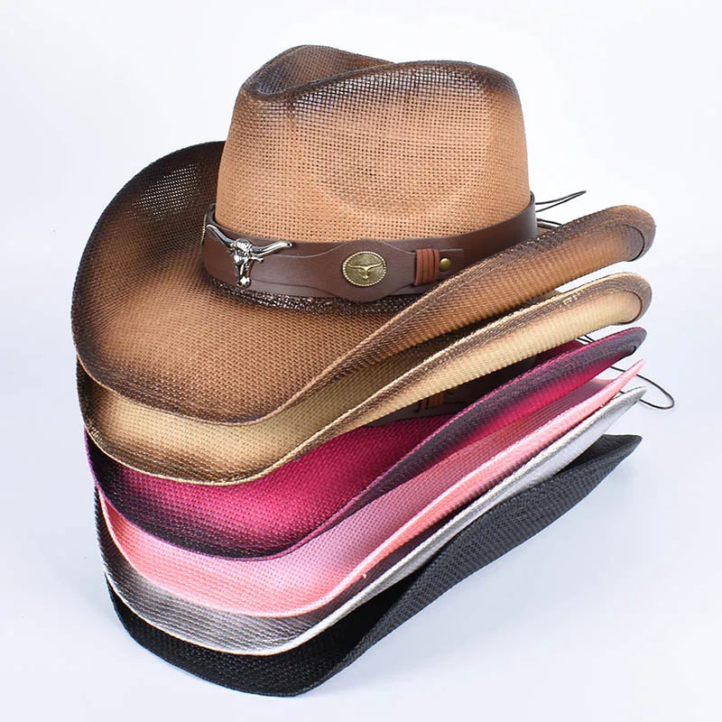 Vintage Pink Straw Cowboy Hat | Wide Brim Panama Style – Summer Beachwear
