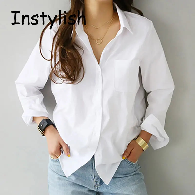 Pure Ease – Loose White Cotton Blouse for Women