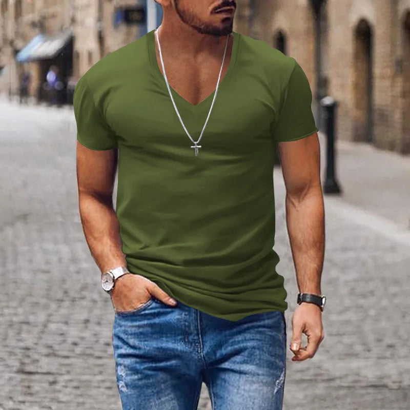 Slim Fit V-Neck Tee – Solid Color