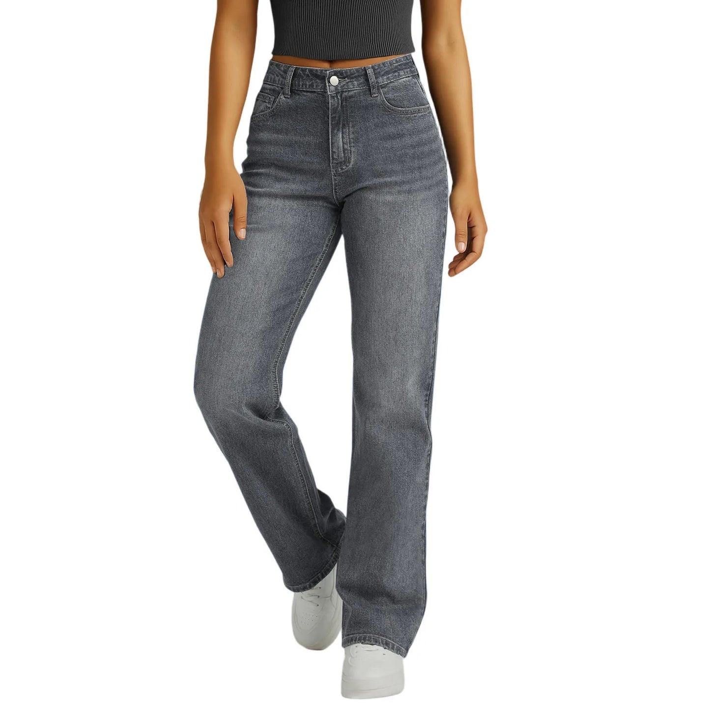 Floor-Length Straight Jeans — High Waist Y2K Denim