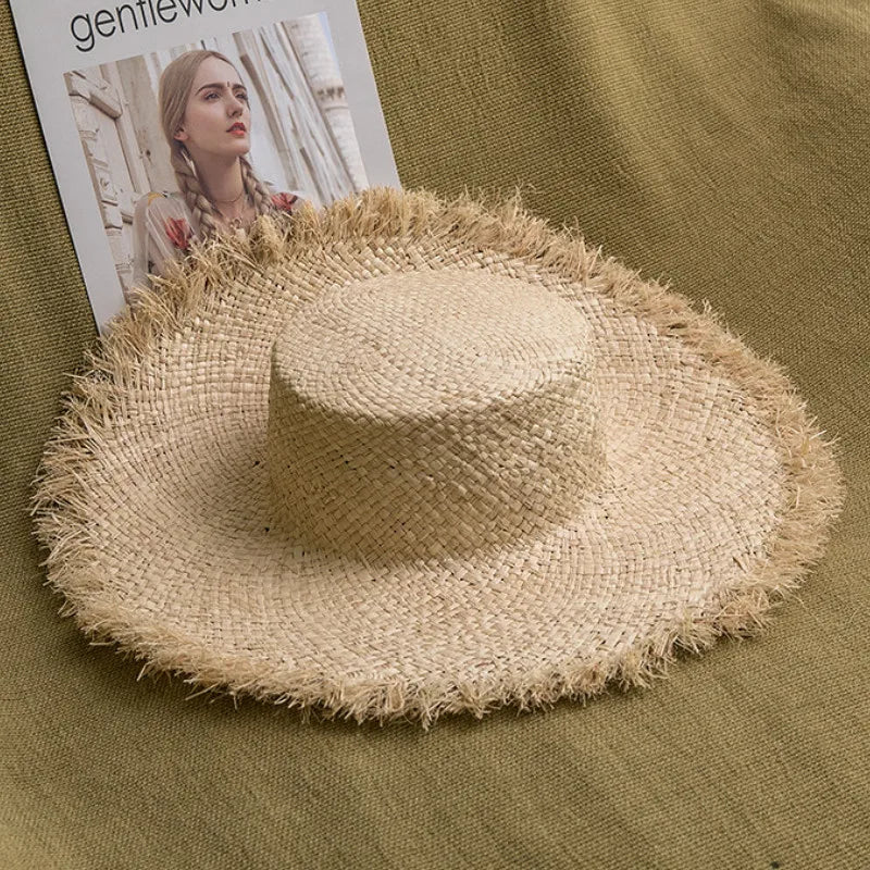 Natural Raffia Wide Brim Hat | Handwoven Straw – Travel & Beach Sun Protection