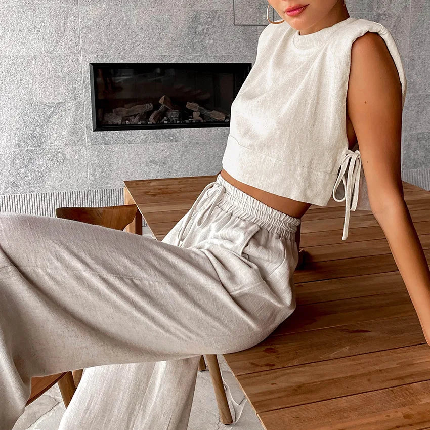 Holiday Linen Crop Set – Two-Piece Matching Outfit