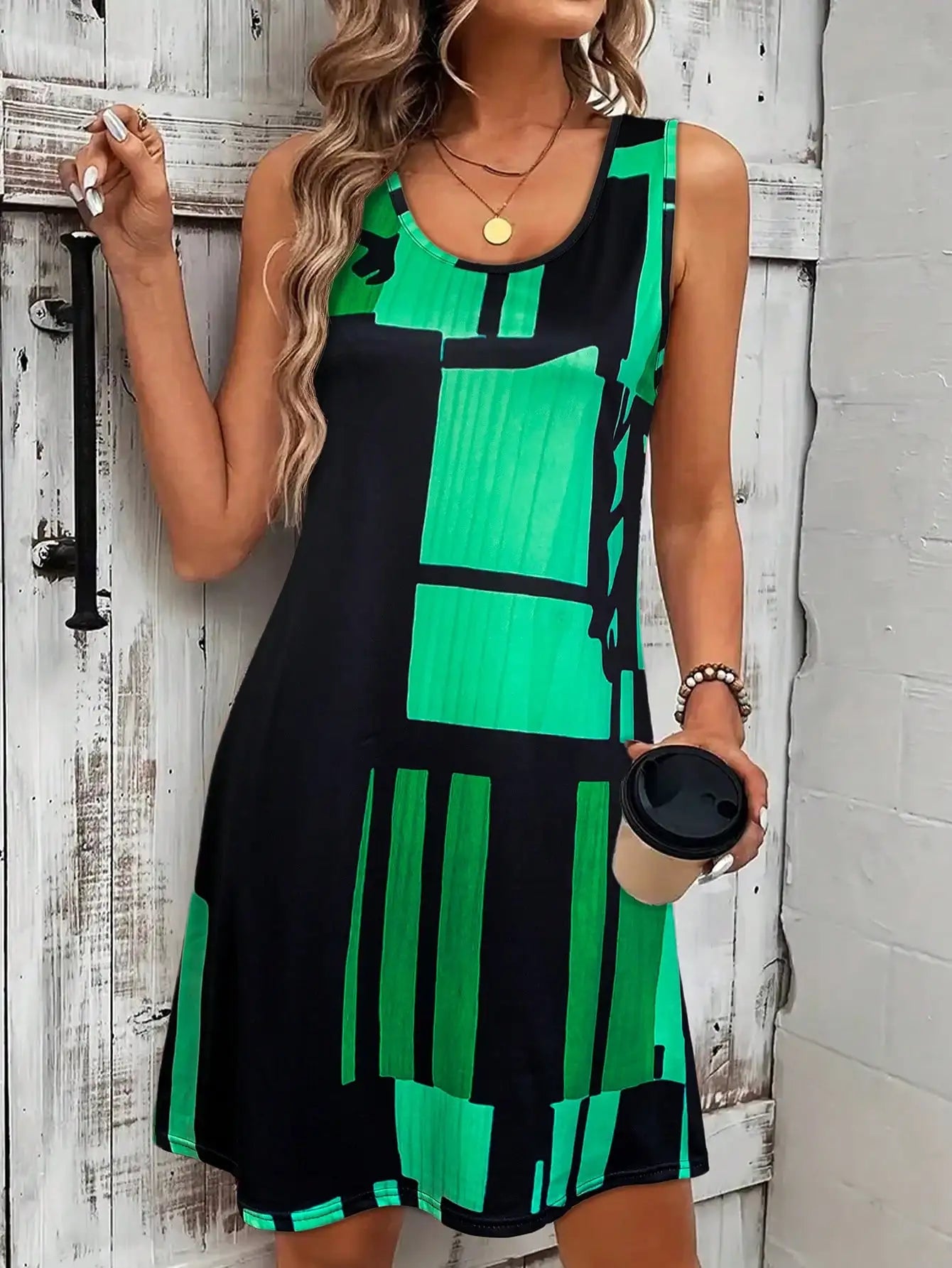 Geometric Pattern Sleeveless Midi Dress — Spring & Vacation Bohemia Style