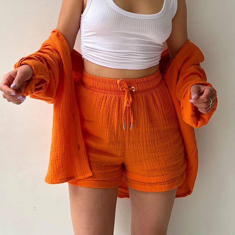 Button Muslin Shirt & Shorts Co-ord
