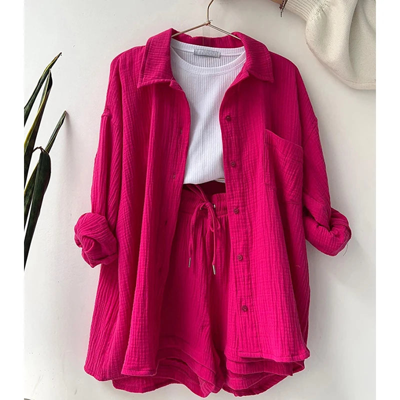 Button Muslin Shirt & Shorts Co-ord