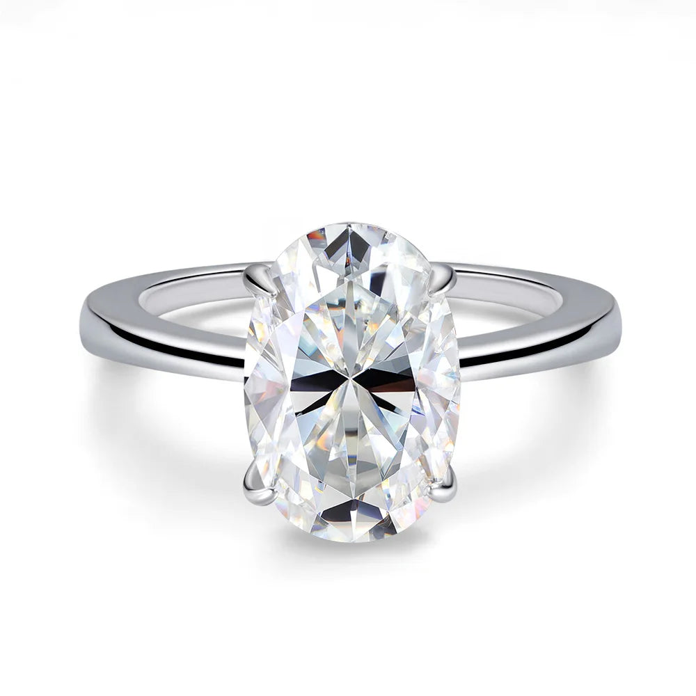 Certified 4.5CT Oval Moissanite Engagement Ring – 925 Sterling Silver