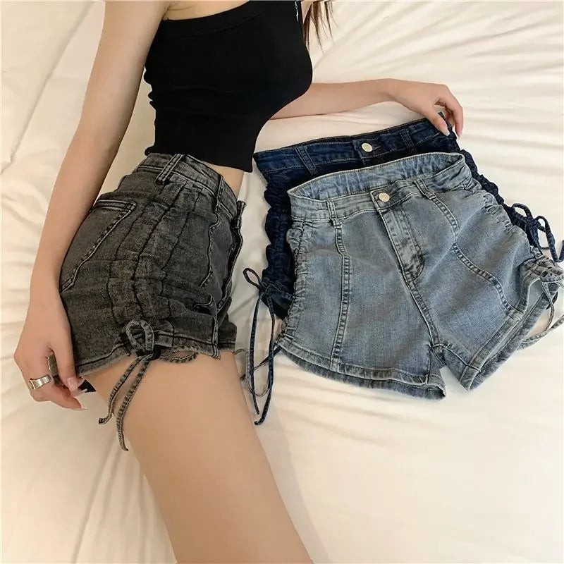 Strappy Harajuku Denim Shorts — Stretchy Outdoor Style (XL)