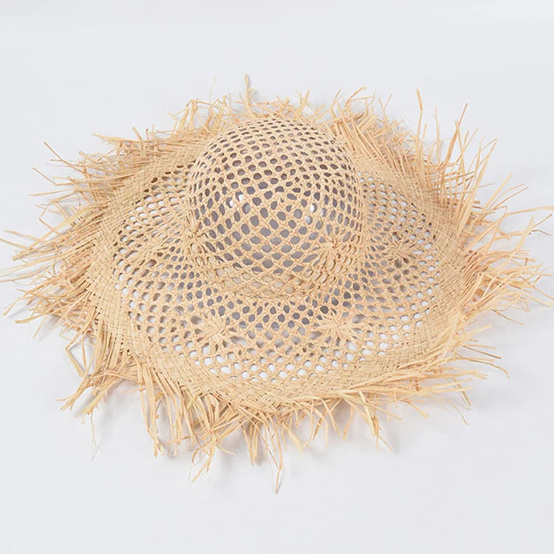 Natural Raffia Wide Brim Hat | Handwoven Straw – Travel & Beach Sun Protection