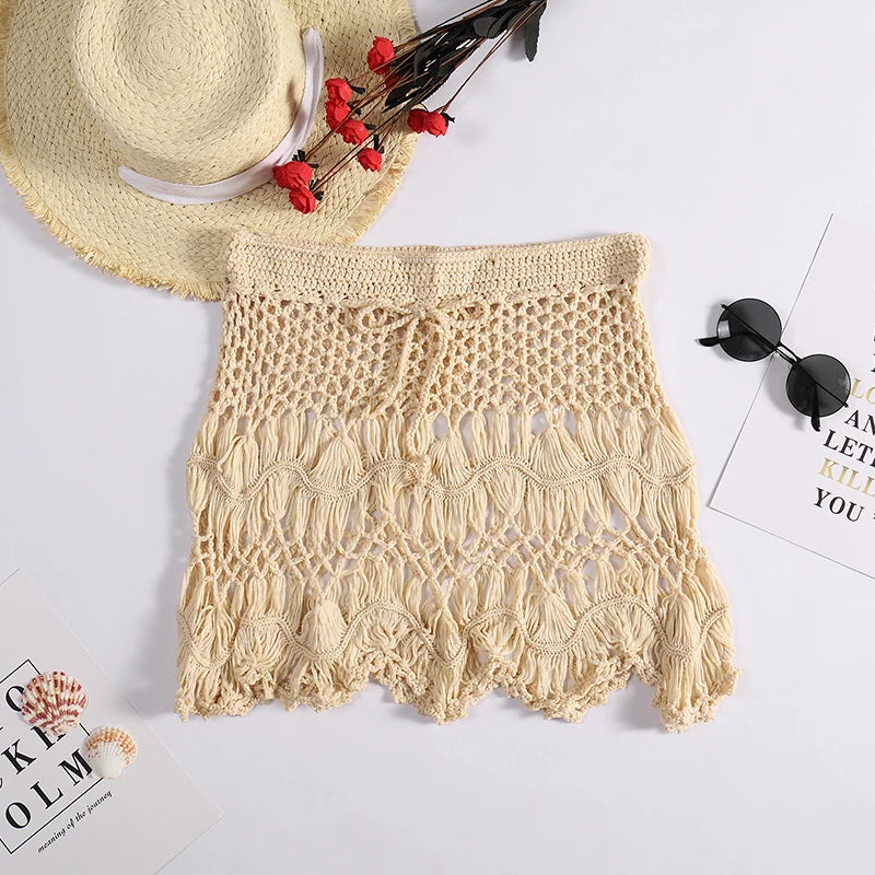 Crochet Hollow-Out Short Skirt — Beachwear Cover-Up