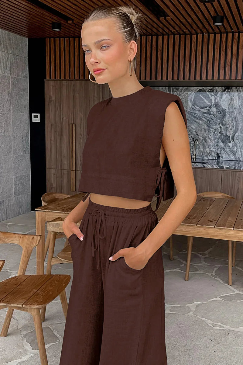 Holiday Linen Crop Set – Two-Piece Matching Outfit
