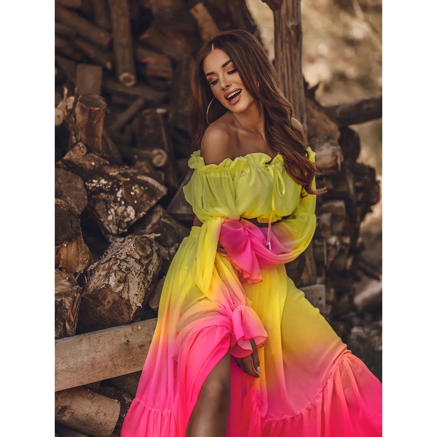 Off-Shoulder Print Set