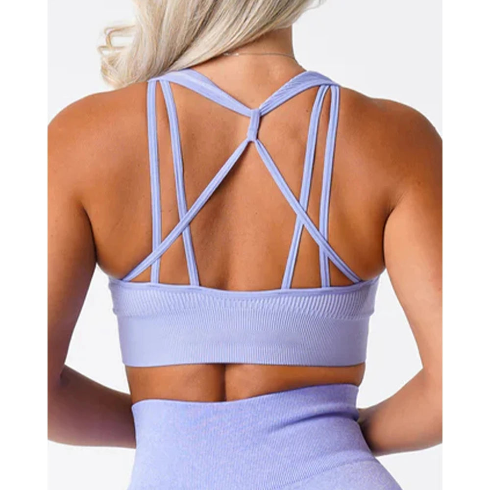 Galaxy Ribbed Seamless Bra — Breathable Spandex Fitness Top for Women