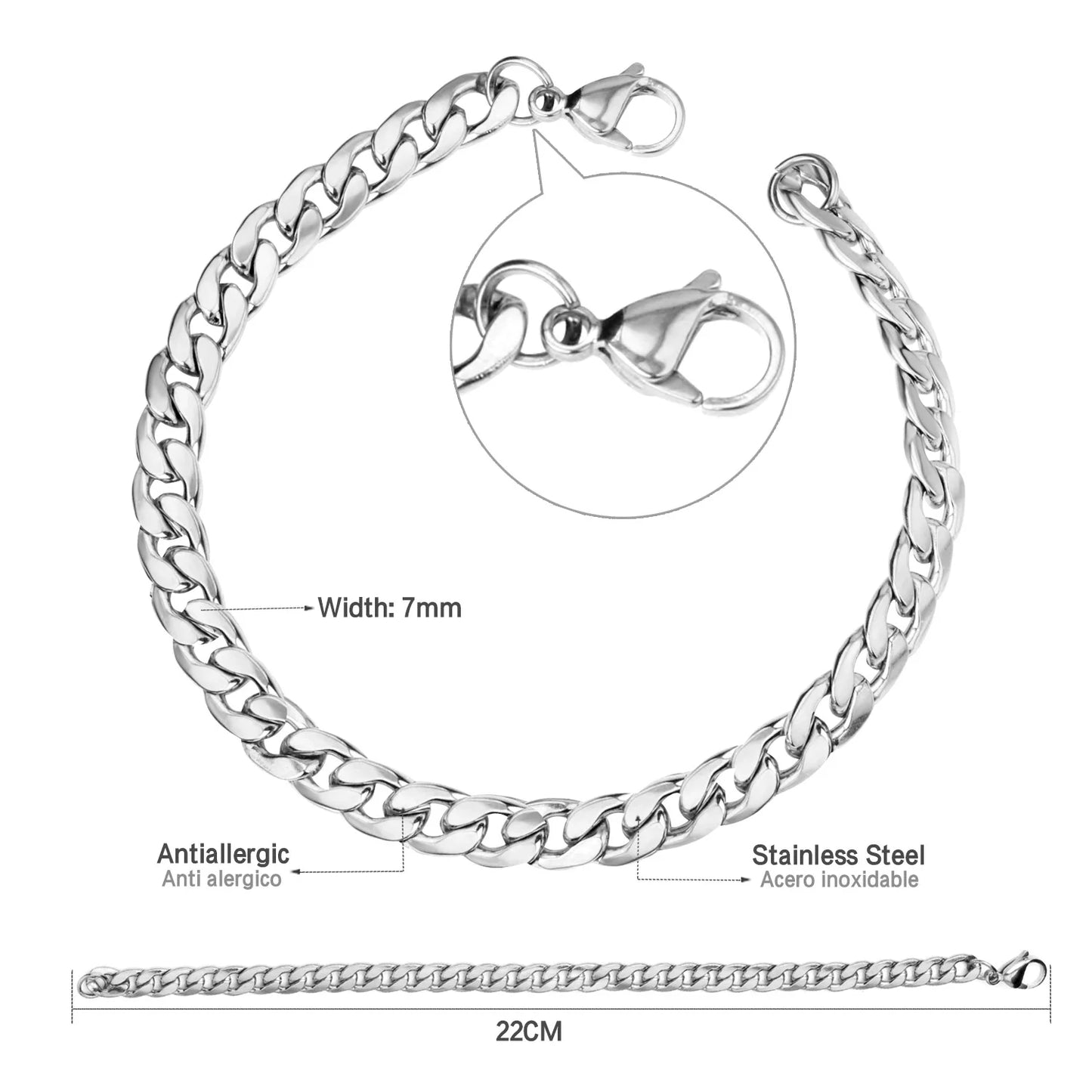 Cuban Chain Bracelet – Stainless Steel, Gold-Tone, Punk Style Jewelry for Men & Women