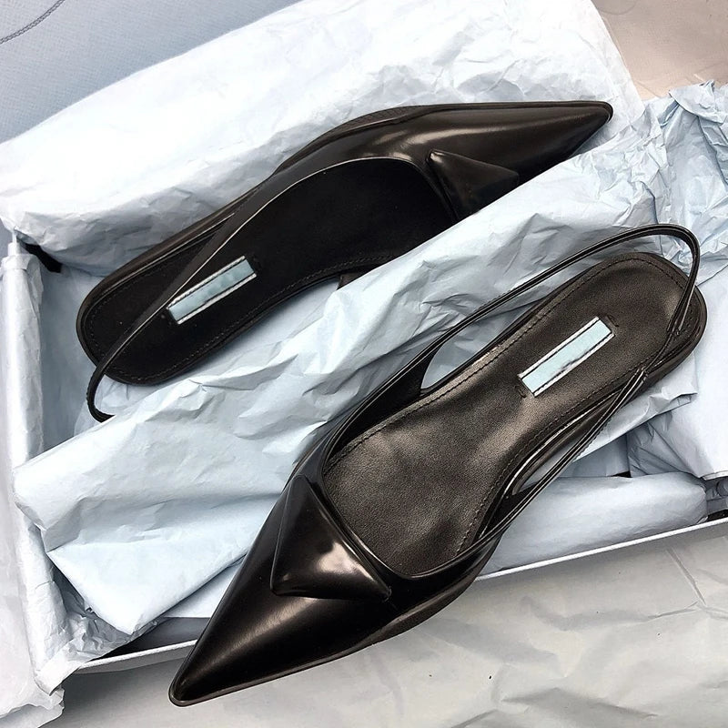 TkMode | Black Genuine Leather Sandals – 7CM Heel & 3CM Platform